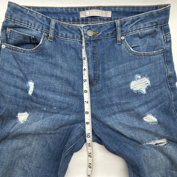 Tractr Kids Jeans Size 16 Distressed Denim Straight Leg Ripped Raw Hem Blue - Picture 7 of 8